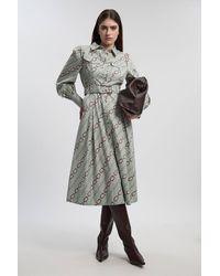 Karen Millen - Chain Print Cotton Sateen Belt Detail Woven Shirt Dress - Lyst