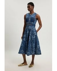 Karen Millen - Jacquard Denim Full Skirted Midi Dress - Lyst