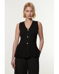Karen Millen - Ribbed Cotton Knitted Waistcoat - Lyst