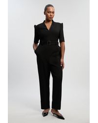 Karen Millen - Plus Size Structured Crepe Forever Belted Jumpsuit - Lyst