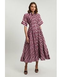 Karen Millen - Stripe Collared Woven Midi Dress - Lyst