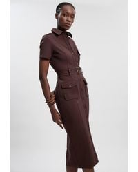 Karen Millen - Pocket Detail Ponte Jersey Short Sleeve Midi Dress - Lyst