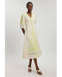 Karen Millen - Linen Blend Beaded Cutwork Midi Dress - Lyst