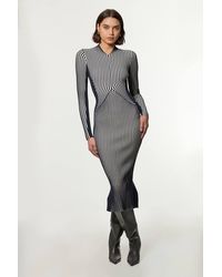Karen Millen - Stripe Fitted Long Sleeve Knitted Midi Dress - Lyst