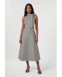 Karen Millen - Spot Jacquard Tailored Bow Neck Full Skirted Midi Dress - Lyst