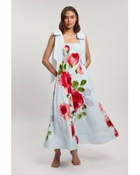 Karen Millen - Viscose Linen Floral Print Woven Prom Dress - Lyst