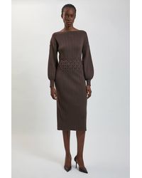 Karen Millen - Ribbed Knit Power Shoulder Dress With Manipulated Stitch Detail - Lyst