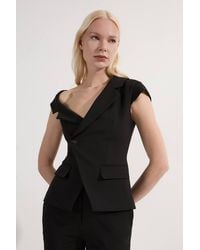 Karen Millen - Compact Stretch Asymmetric Collar Belted Tailored Top - Lyst