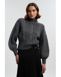 Karen Millen - Pearl Embellished Cable Knit Jumper - Lyst