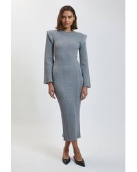 Karen Millen - Chain Stitch Wide Shoulder Knitted Midi Dress - Lyst