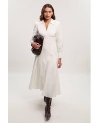 Karen Millen - Pleated Detail Cotton Long Sleeve Woven Midi Dress - Lyst