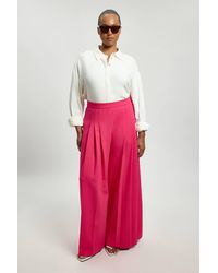 Karen Millen - Plus Size Tailored Structured Crepe Pleated Wide Leg Trousers - Lyst