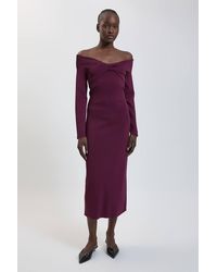 Karen Millen - Twist Front Viscose Knitted Bardot Midi Dress - Lyst