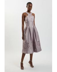 Karen Millen - Tailored Satin Cutwork Halter Midi Dress - Lyst