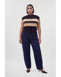 Karen Millen - Plus Size Stripe Viscose Blend High Neck Knitted Tank Top - Lyst