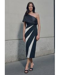 Karen Millen - Clean Tailored Taffeta One Shoulder Panel Midi Dress - Lyst