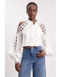 Karen Millen - Tape Detail Cold Shoulder Woven Blouse - Lyst