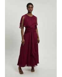 Karen Millen - Petite Viscose Georgette Cape Sleeve Ruffle Woven Maxi Dress - Lyst