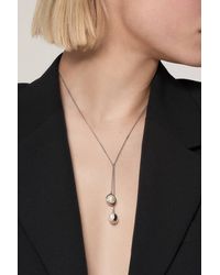 Karen Millen - Tone Logo Pearl Double Drop Necklace - Lyst