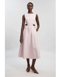 Karen Millen - Tailored Linen Tab Waist Detail Full Skirt Midi Dress - Lyst