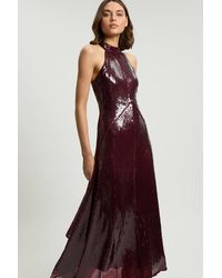 Karen Millen - Sequin Halter Neck Hanky Hem Maxi Dress - Lyst