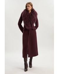 Karen Millen - Wool Detachable Collar Tailored Double Breasted Midi Coat - Lyst
