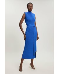 Karen Millen - Slinky Drape Knit Power Shoulder Sleeveless Funnel Dress - Lyst