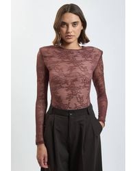 Karen Millen - Lace Long Sleeve Bodysuit - Lyst