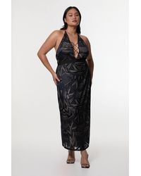 Karen Millen - Amelia Graham Plus Size Burnout Lace Up Detail Woven Column Dress - Lyst