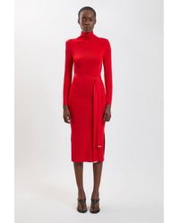 Karen Millen - Slinky Drape Knit Power Shoulder Funnel Dress - Lyst