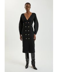 Karen Millen - Petite Wool Look Military Double Breasted Knitted Dress - Lyst