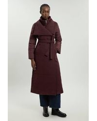 Karen Millen - Wool Blend Hybrid Puffer Belted Midi Coat - Lyst