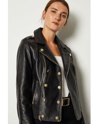 Karen Millen Military Leather Biker - Black