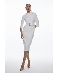 Karen Millen - Tailored Structured Crepe Roll Neck Pencil Midi Dress - Lyst