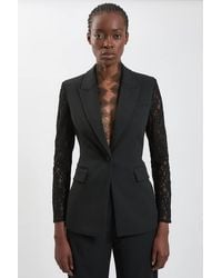 Karen Millen - Compact Stretch Lace Mix Tailored Single Breasted Blazer - Lyst