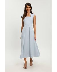 Karen Millen - Petite Compact Stretch Square Neck Tailored Full Skirted Maxi Dress - Lyst