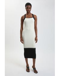 Karen Millen - Block Colour Racked Rib Knitted Sleeveless Midi Dress - Lyst
