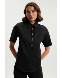 Karen Millen - Techno Cotton Woven Short Sleeve Hardwear Detail Shirt - Lyst