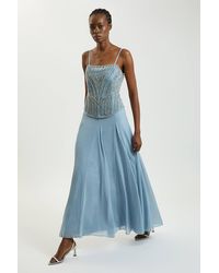 Karen Millen - Petite Crystal Corset Maxi Dress - Lyst
