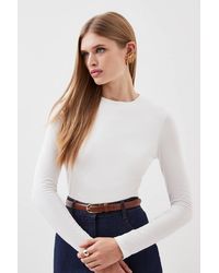 Karen Millen - Stretch Cotton Crew Neck Long Sleeve Top - Lyst