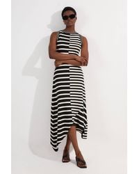 Karen Millen - Asymmetric Hem Cut About Stripe Sleeveless Knitted Midi Dress - Lyst