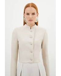 Karen Millen - Figure Form Bandage Cropped Button Up Knit Jacket - Lyst