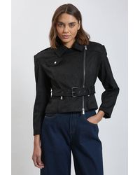 Karen Millen - Faux Leather Collared Belted Jacket - Lyst