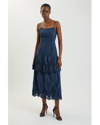 Karen Millen - Cotton Cutwork Strappy Woven Midi Dress - Lyst