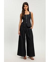 Karen Millen - Petite Tailored Denim Peplum Wide Leg Jumpsuit - Lyst