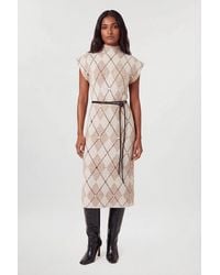 Karen Millen - Studded Argyle Wool Blend Cosy Knit Belted Midi Dress - Lyst