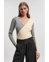 Karen Millen - Soft Rib Wrap Front Knitted Jumper - Lyst