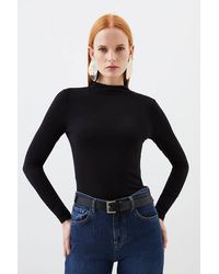 Karen Millen - Stretch Cotton Funnel Neck Top - Lyst