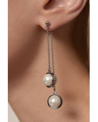 Karen Millen - Tone Logo Pearl Double Drop Earrings - Lyst
