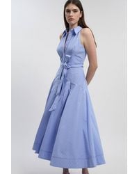 Karen Millen - Cotton Collared Halter Neck Woven Midi Shirt Dress With Dropped Waist Detail - Lyst